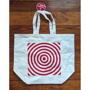 Reusable White Canvas Target Shopping Tote Bag 16x12x8 bullseye logo (STAINS)